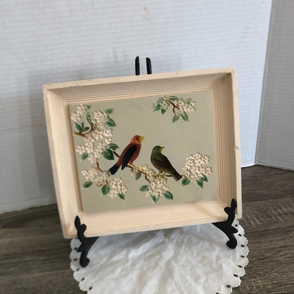 Vtg Two Bird Floral Devonware Chalkware Wall Plaque